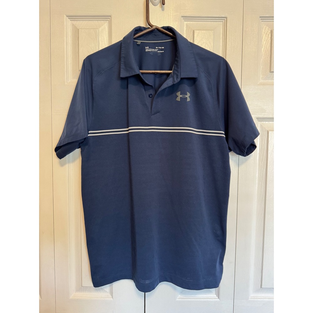 Under Armour Mens XL HeatGear Polo Shirt Navy Blue Loose Fit Short Sleeve Golf
